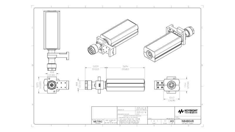N8486AR Thermocouple Power Sensors 2D Drawing, PDF Format